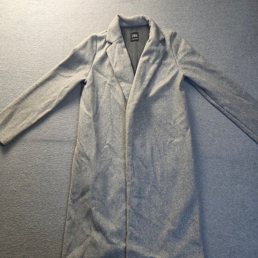 Zara Open Front Longline Duster Coat Womens Small Heather Gray Cardigan Tailored